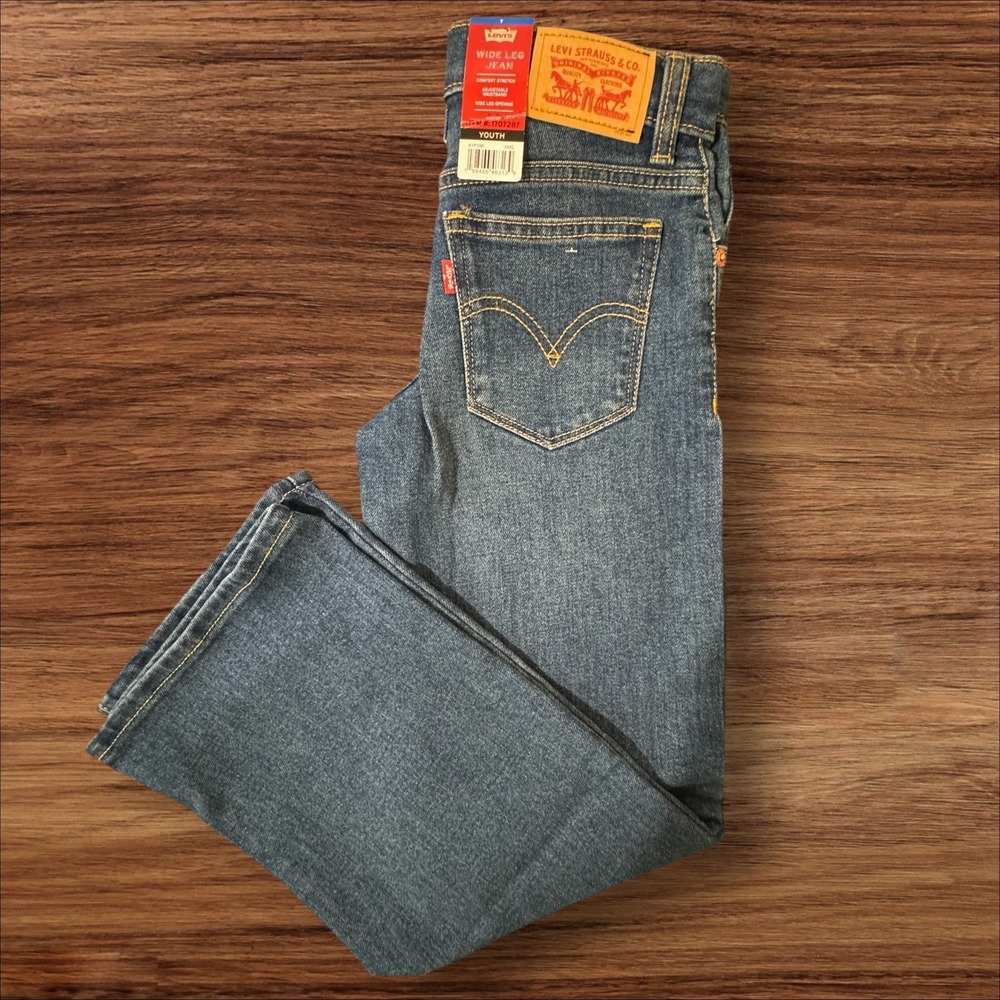 Levi's Wide Leg Youth Jeans 7 Blue Comfort Stretch Adjustable Waistband